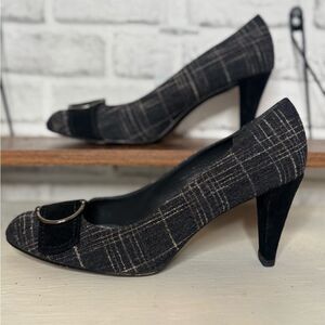 Stuart Weitzman Buckle Up Tattersall Flannel Heels Size 8